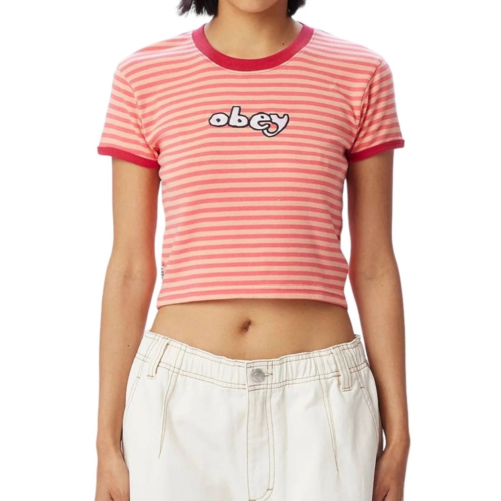 Obey striped ringer baby tee shirt top size xsmall